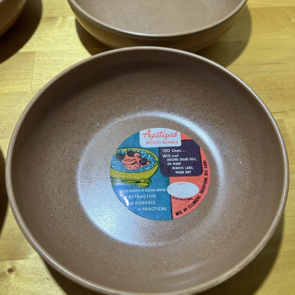 Vintage  4 Bowl Set Ellingers Agatized Wood #60 Bowl Set Sheboygan